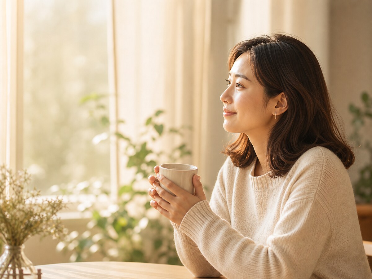 在明亮自然空间里安静休息的女性